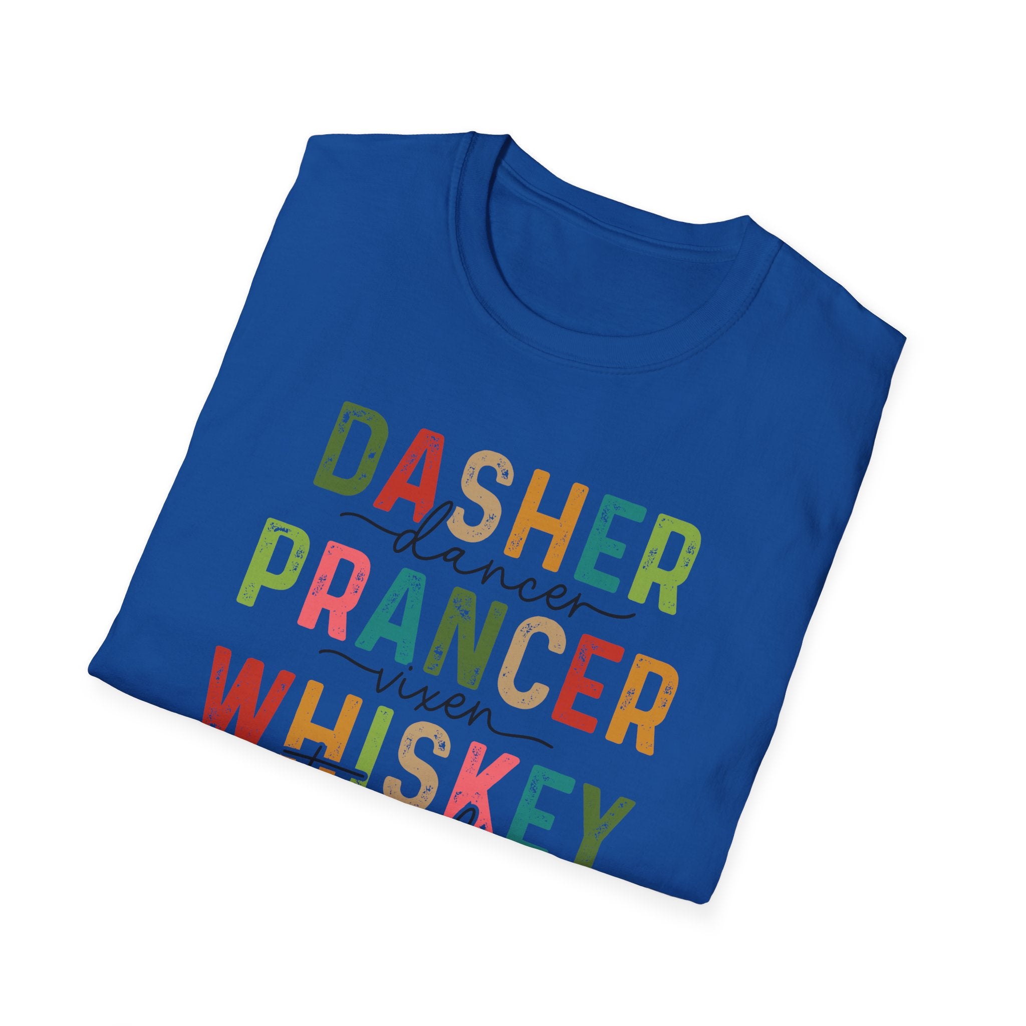 Holiday Reindeer Alcohol Unisex T-Shirt - Dasher Dancer Prancer Vixen Whiskey Tequila Vodka Blitzen