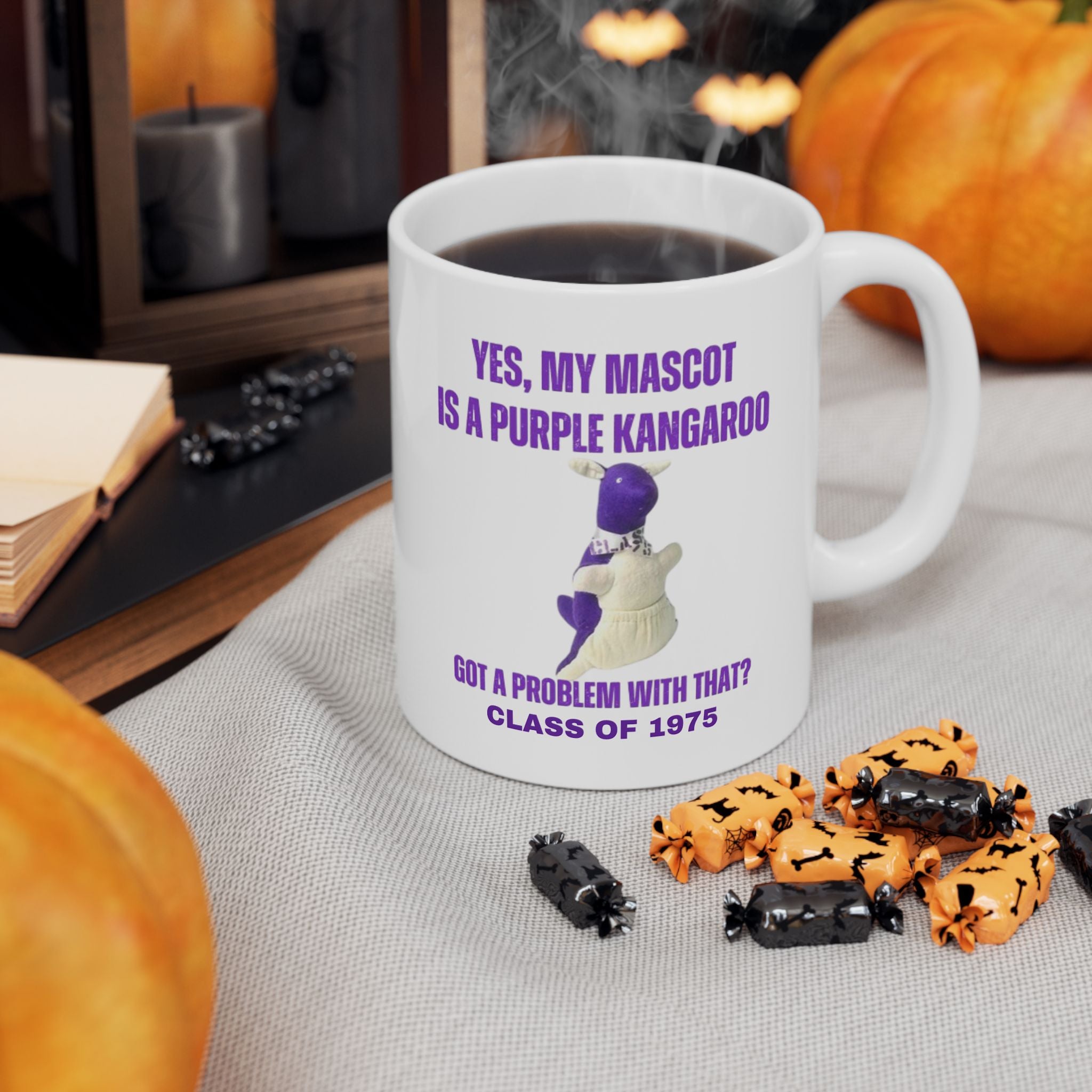 LWHS 1975 Purple Kangaroo Mascot Ceramic Mug – A Fun, Quirky Tribute to Your KANGS Spirit! Fun Gift for Friends, Humor Mug, Unique Coffee Cup for Celebrations, Quirky Drinkware, Office Humor