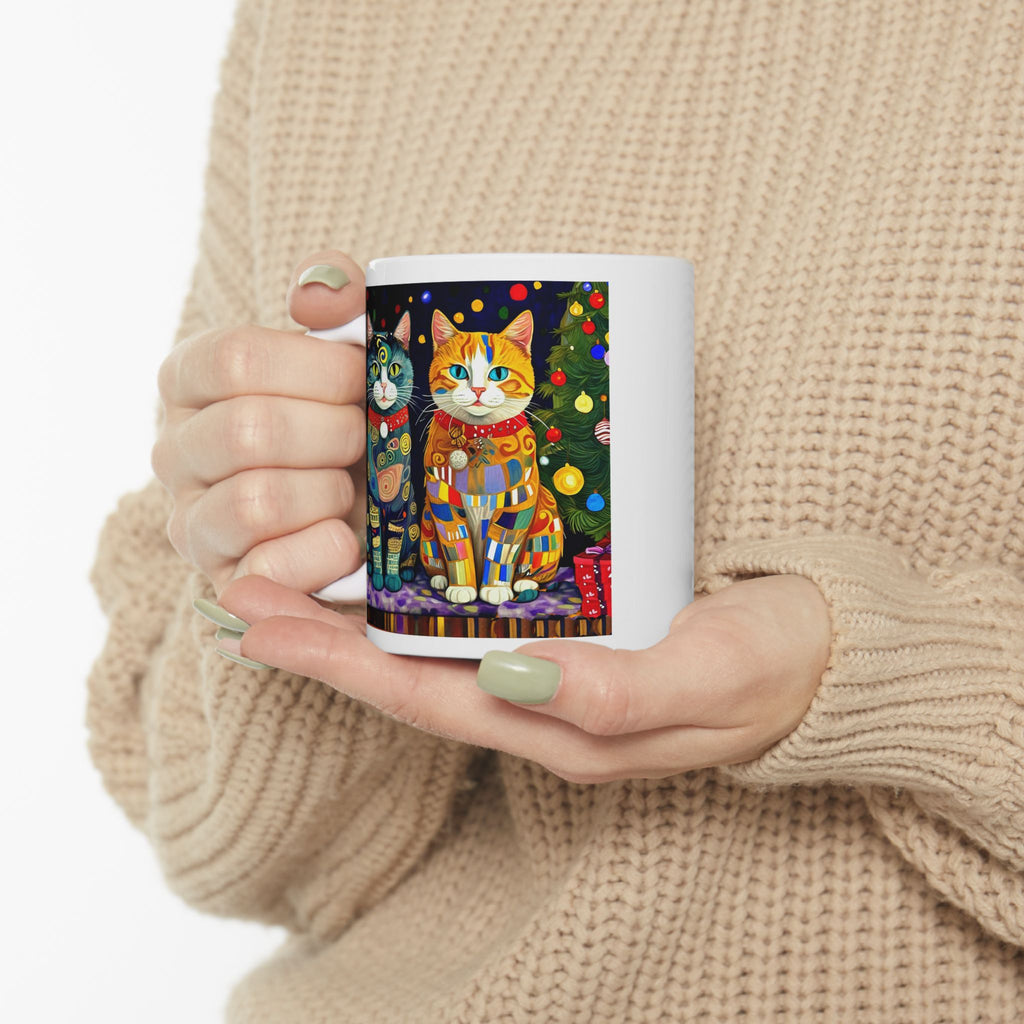 Mug - Colorful Christmas Cats Xmas Tree Klimt Style