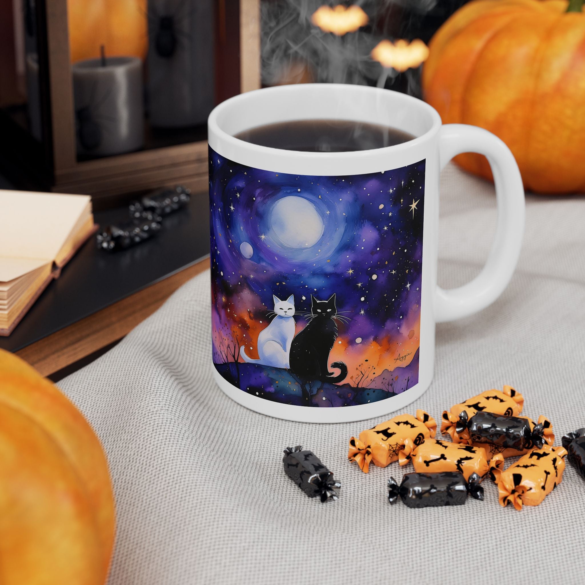 Coffee Mug - Cats Under A Starry Night Sky 11oz 15oz