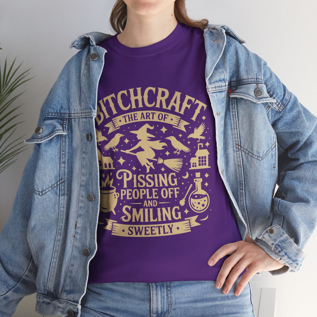 Bitchcraft Unisex Heavy Dark Cotton Tee | Witchy Humor T-shirt, Gift for Witches, Halloween Apparel, Spooky Season Top, Funny Witch Shirt