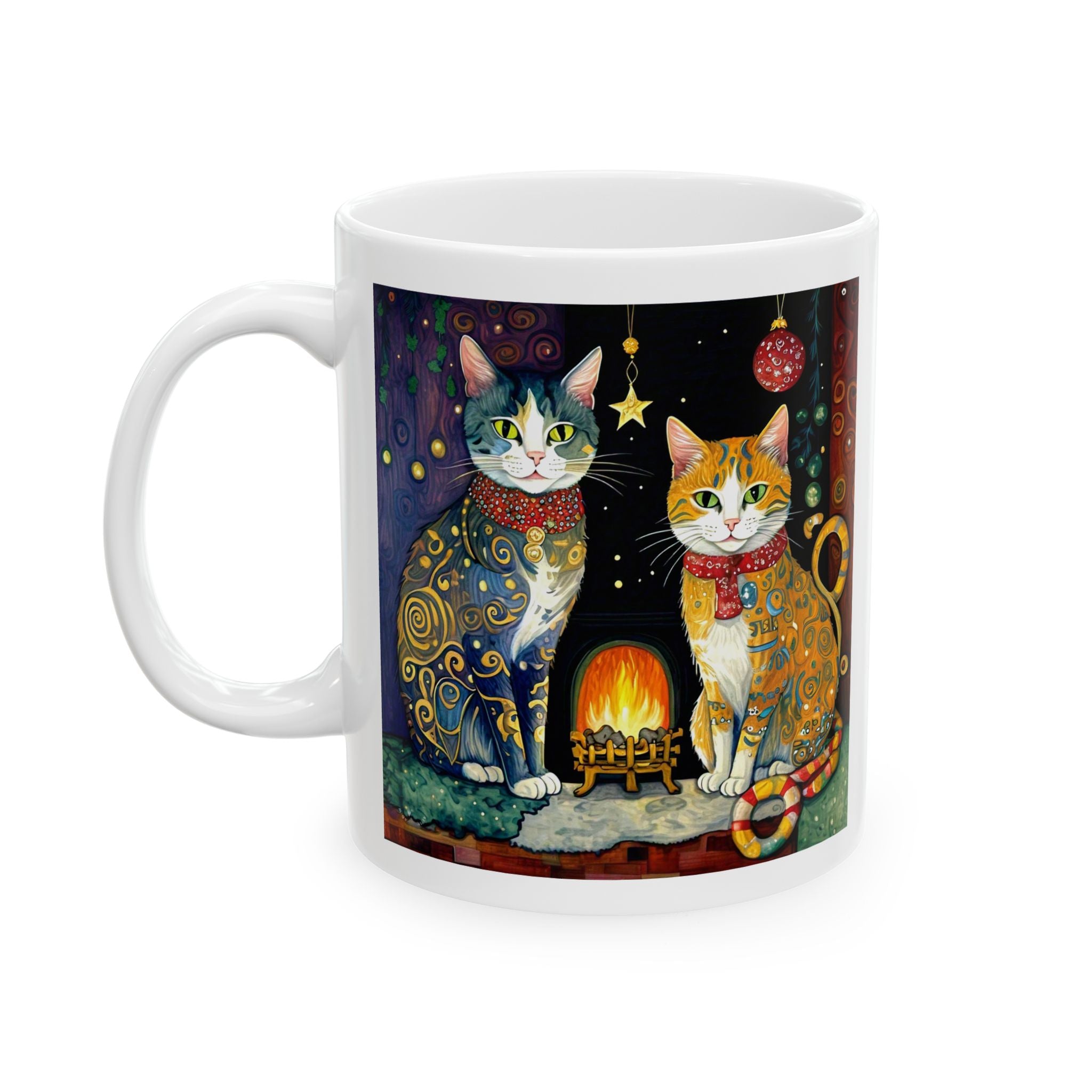 Mug - Colorful Christmas Cats Yule Fire Klimt Style