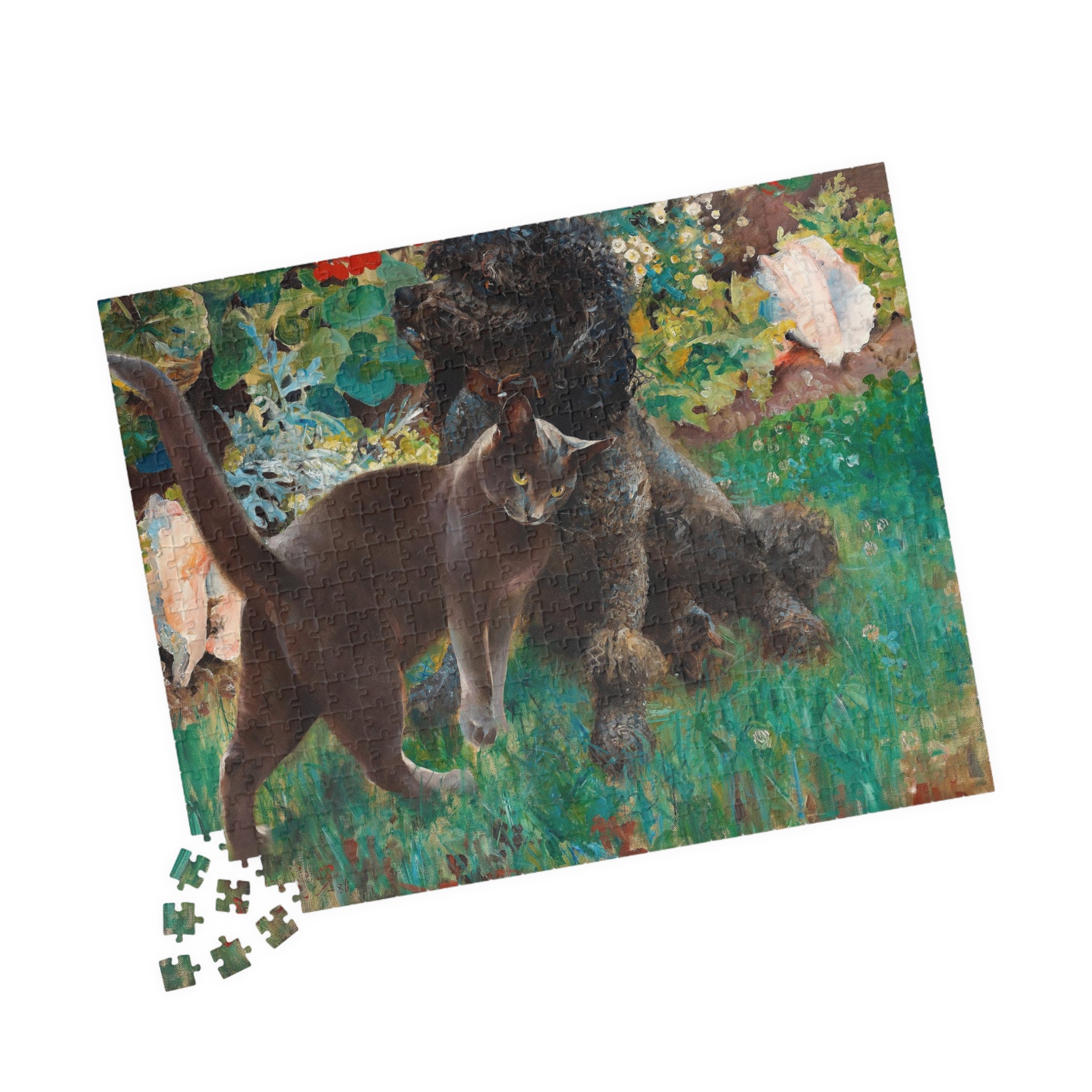 Jigsaw Puzzle - Cat and Dog in Garden
