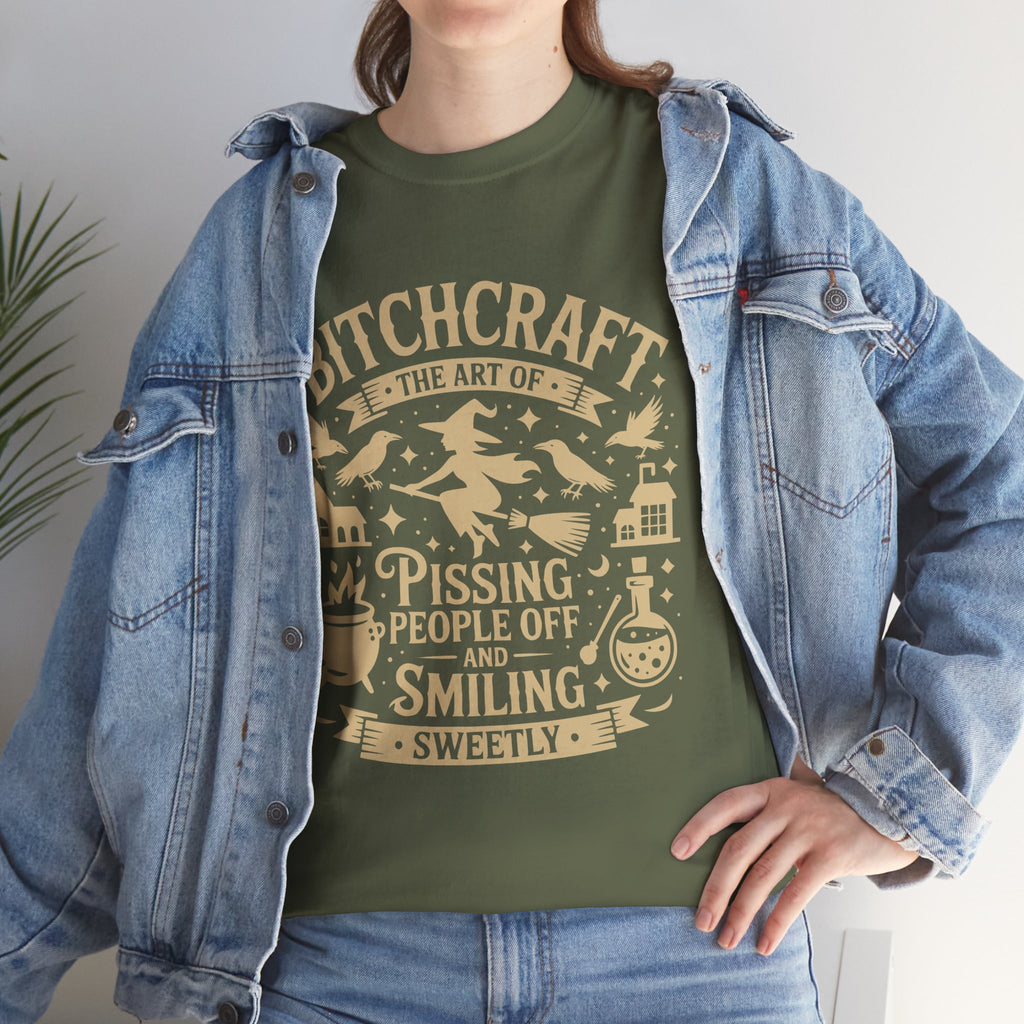 Bitchcraft Unisex Heavy Dark Cotton Tee | Witchy Humor T-shirt, Gift for Witches, Halloween Apparel, Spooky Season Top, Funny Witch Shirt