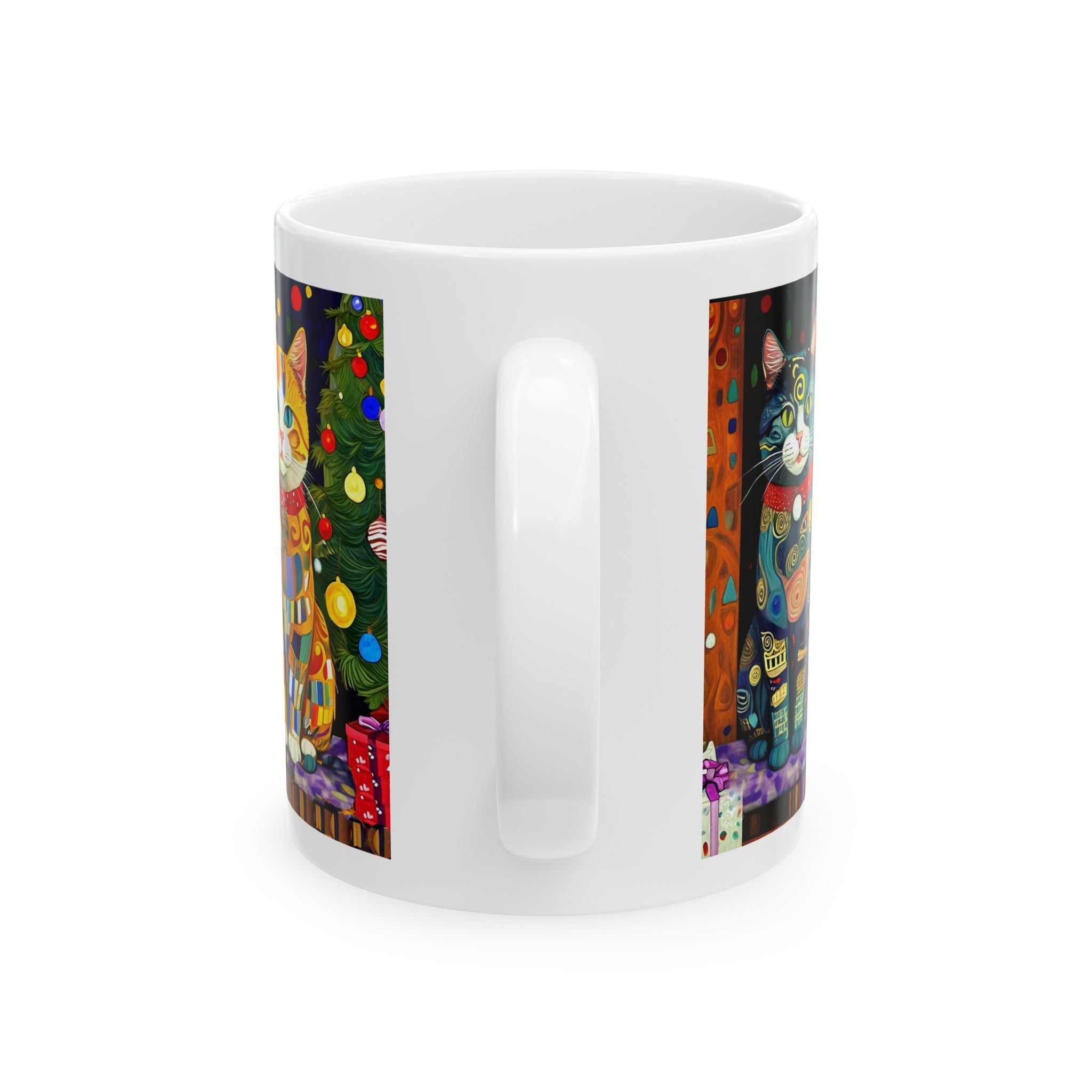 Mug - Colorful Christmas Cats Xmas Tree Klimt Style