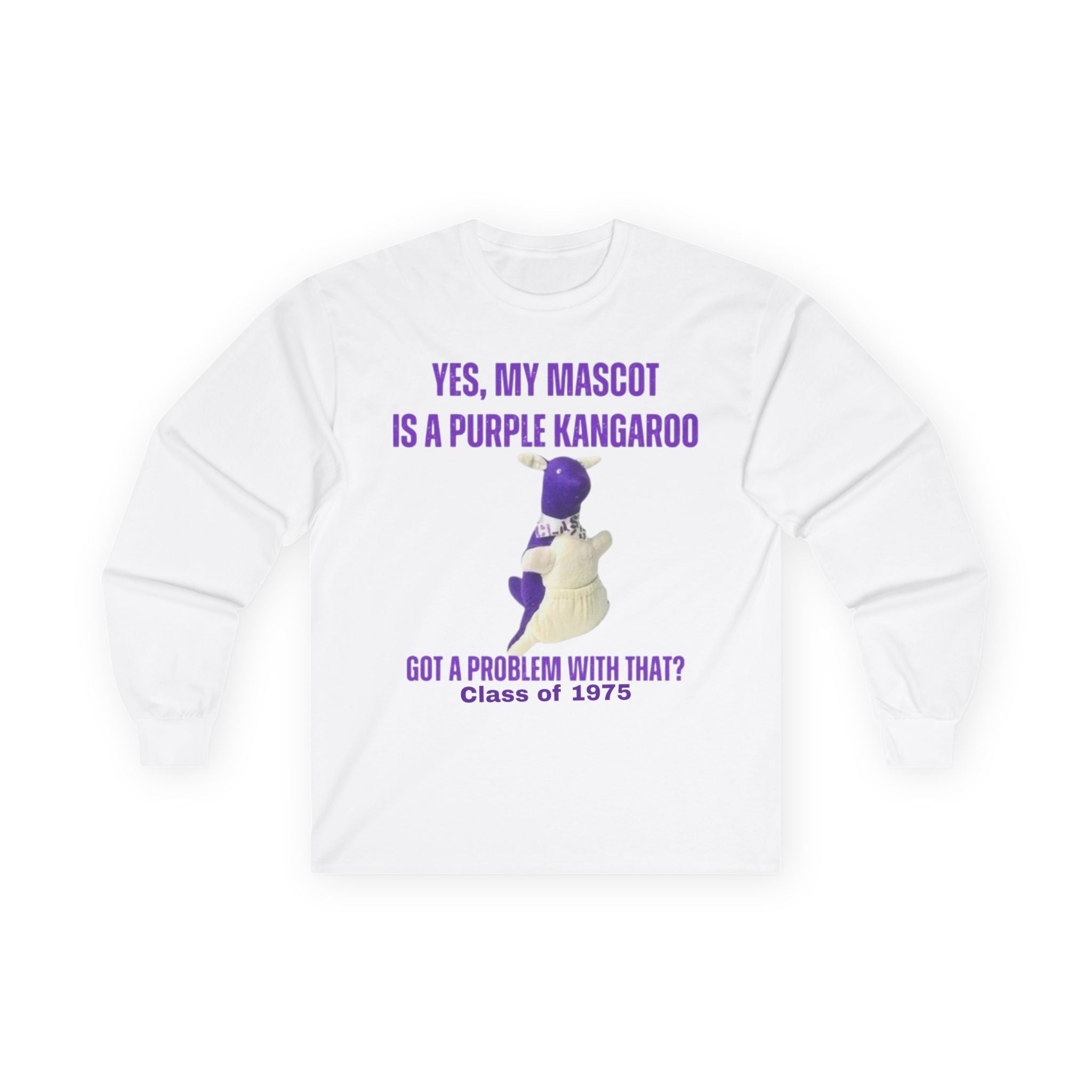 Purple Kangaroo Long Sleeve Tee – Class of 1975 | Funny Graduation Shirt, School Spirit Gift, Alumni Apparel, Unisex Casual Wear