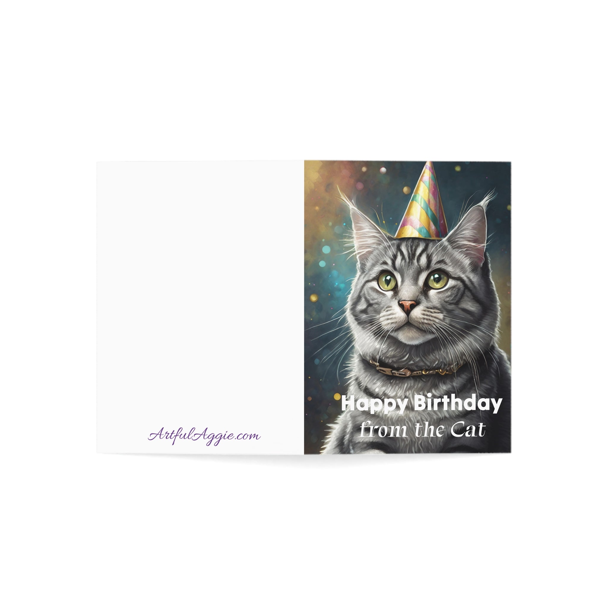 Greeting Card - Funny Happy Birthday Card from the Cat, Silver Tabby