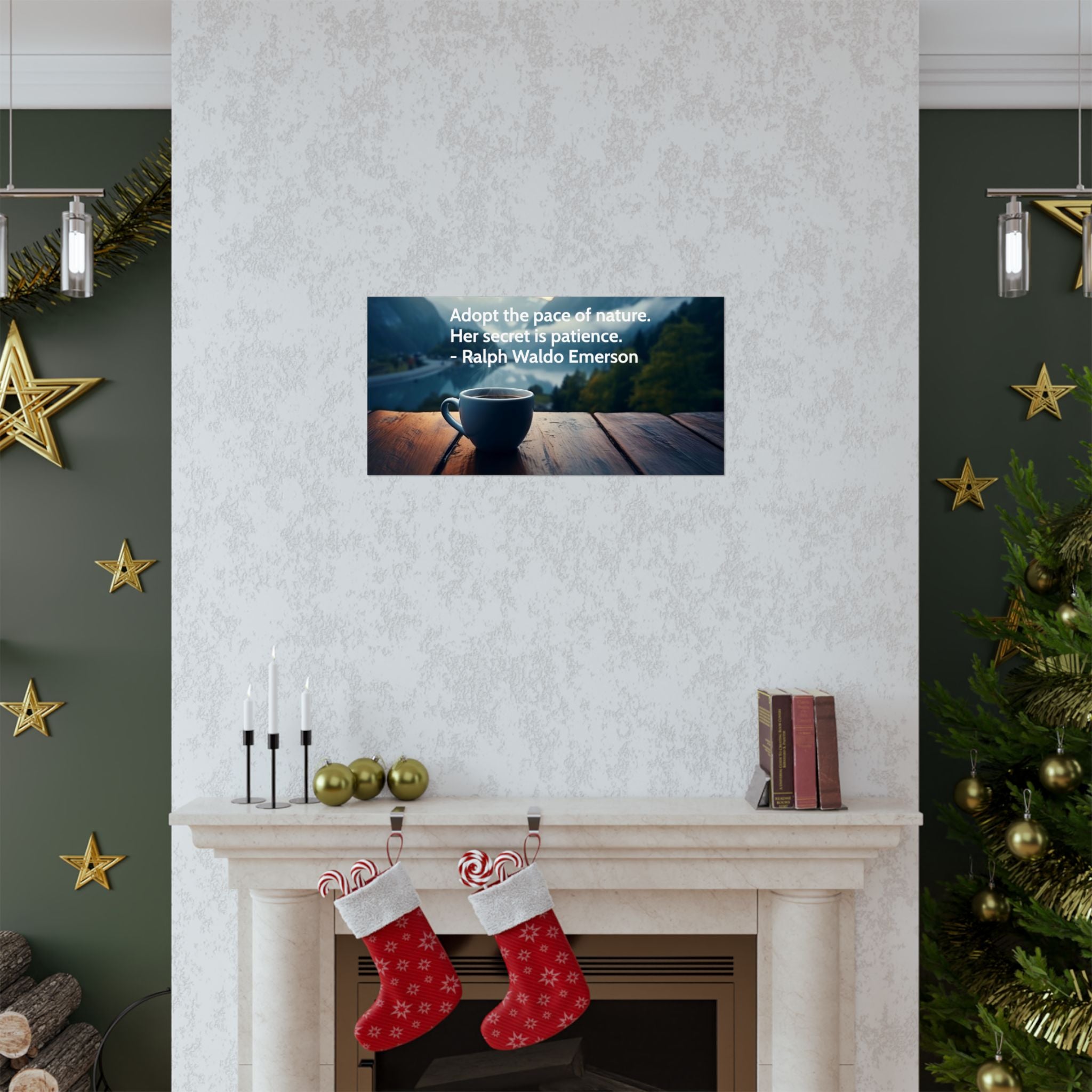 Adopt the Pace of Nature – Ralph Waldo Emerson Quote Wall Art Poster | Coffee Mountain Print | Inspirational Home Décor
