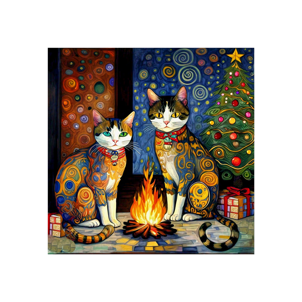 Christmas Cat Campfire Art Poster