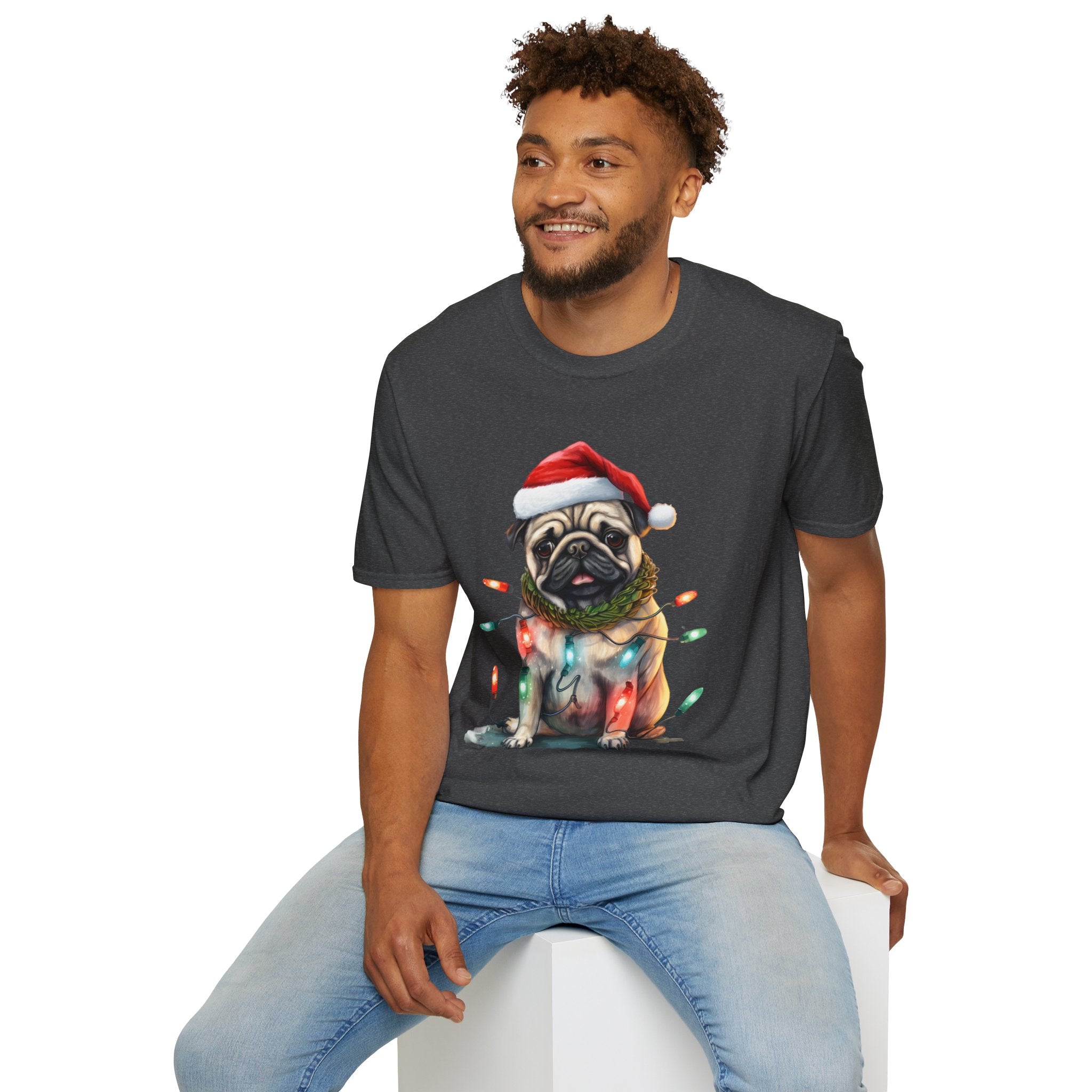 Christmas Pug wearing lights T-Shirt