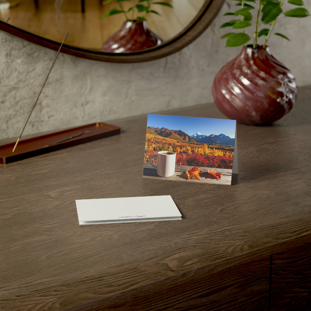 Autumn Mountain Getaway Greeting Card | Fall Colors & Coffee View | Blank Inside | Single or Multi-Pack (3.5x4.9 or 5x7)