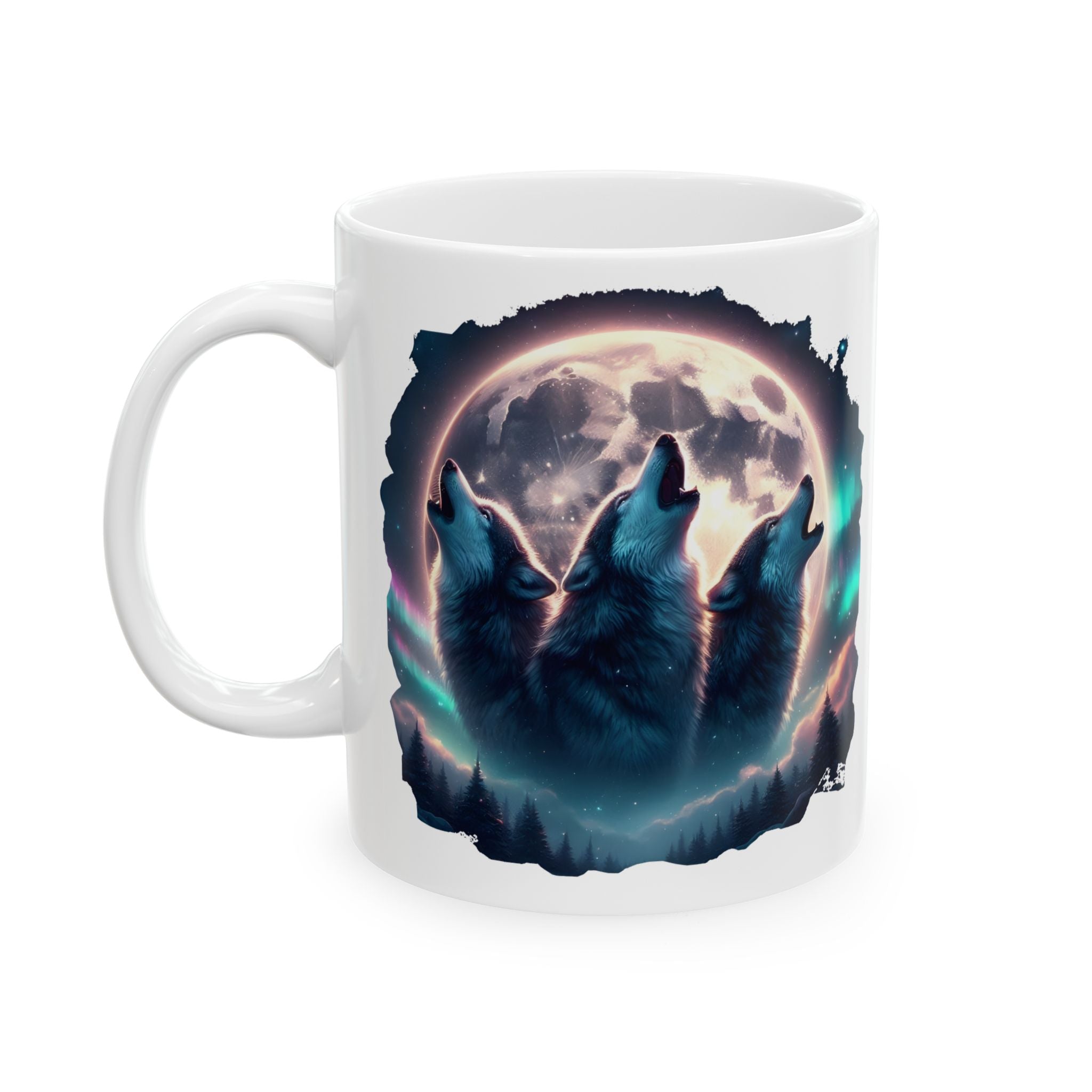 Wolf Howling, Mountains, Moonlight Ceramic Mug (11oz, 15oz)