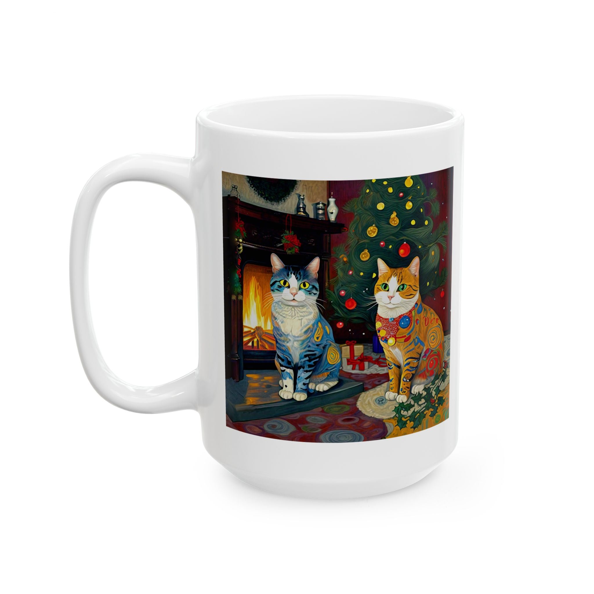 Mug - Colorful Christmas Cats Xmas Tree Yule Fire Klimt Style