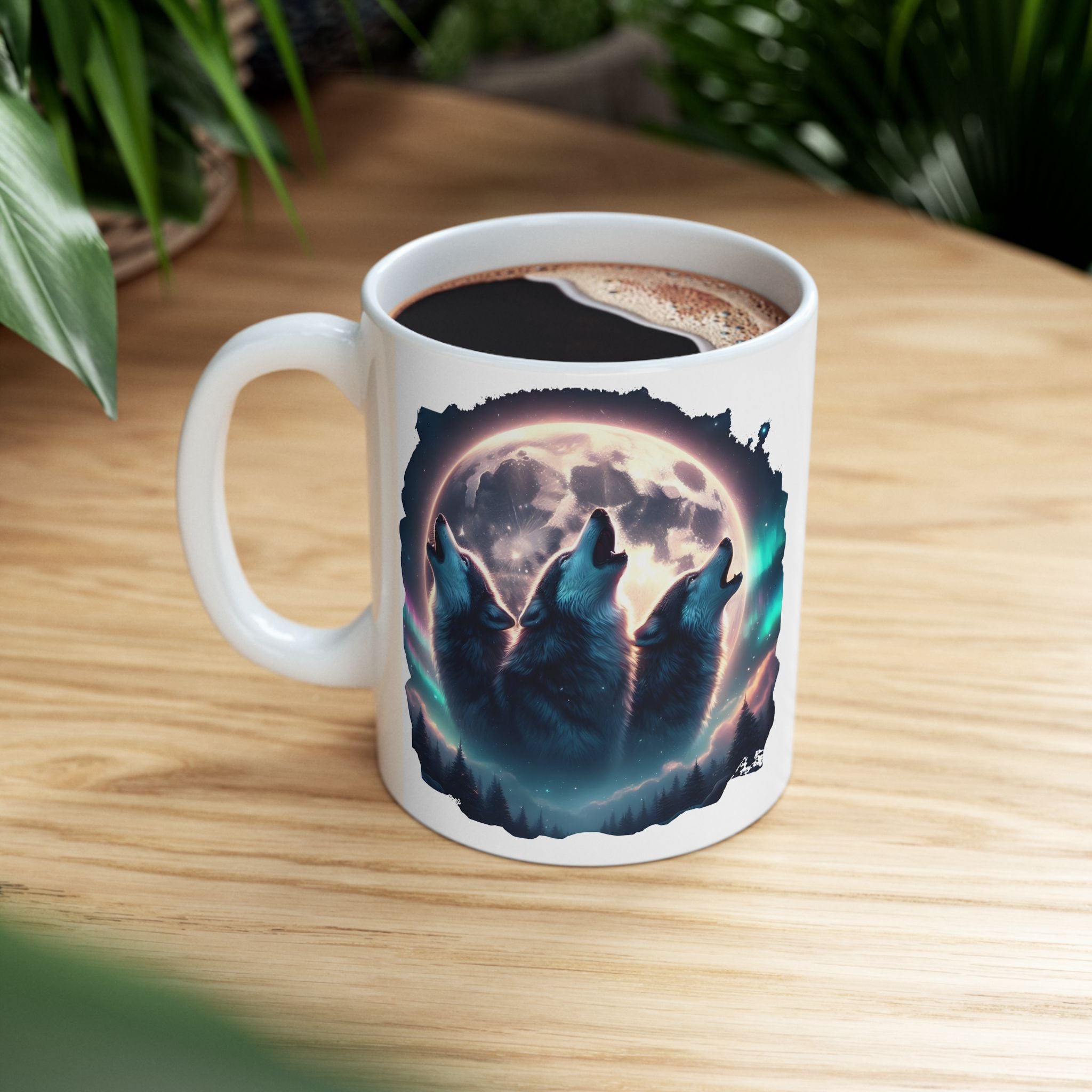Wolf Howling, Mountains, Moonlight Ceramic Mug (11oz, 15oz)