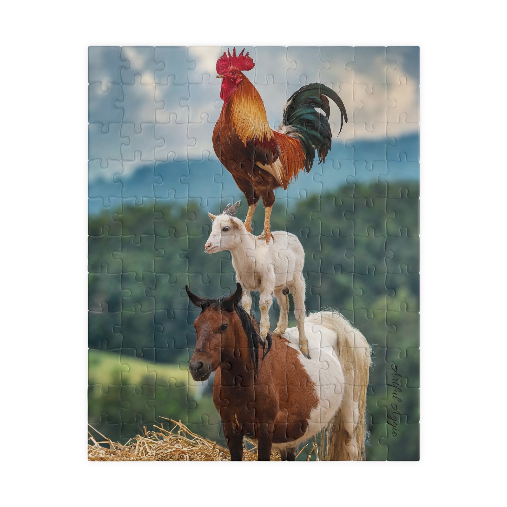 Jigsaw Puzzle - Funny Rooster, Goat, Horse Stack