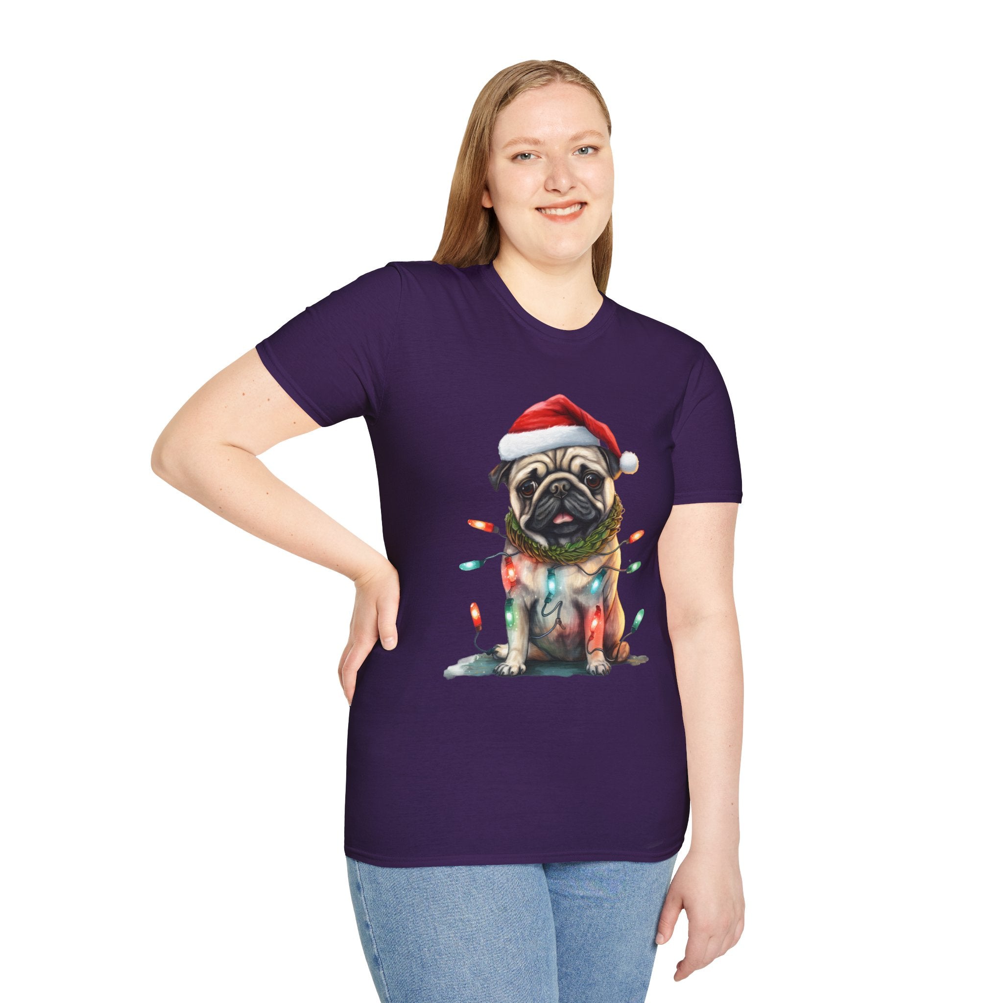 Christmas Pug wearing lights T-Shirt
