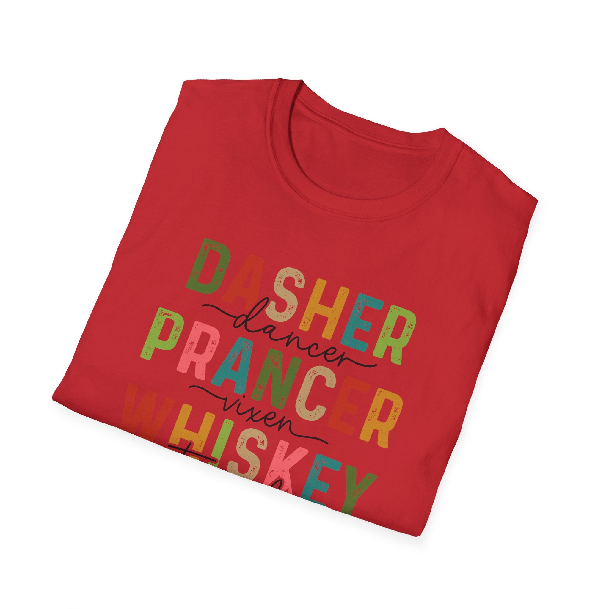 Holiday Reindeer Alcohol Unisex T-Shirt - Dasher Dancer Prancer Vixen Whiskey Tequila Vodka Blitzen