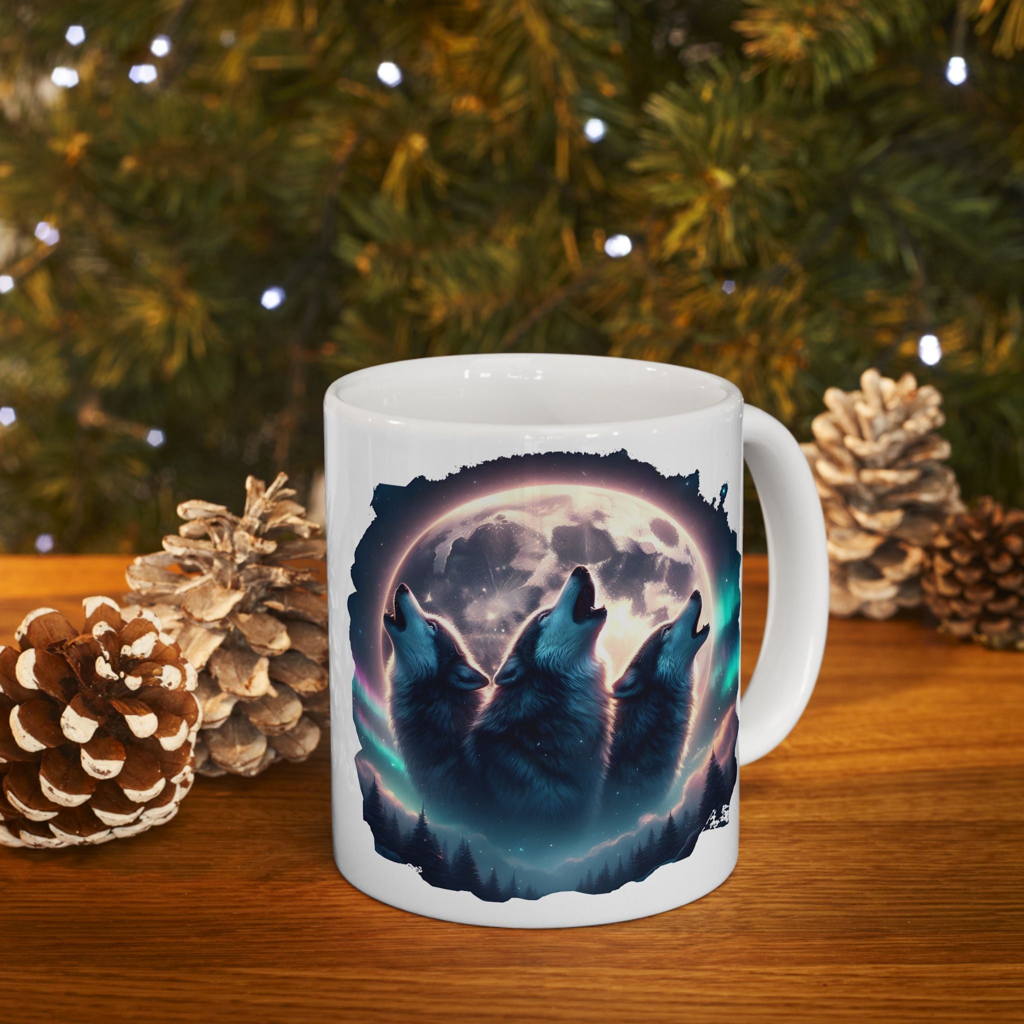 Wolf Howling, Mountains, Moonlight Ceramic Mug (11oz, 15oz)