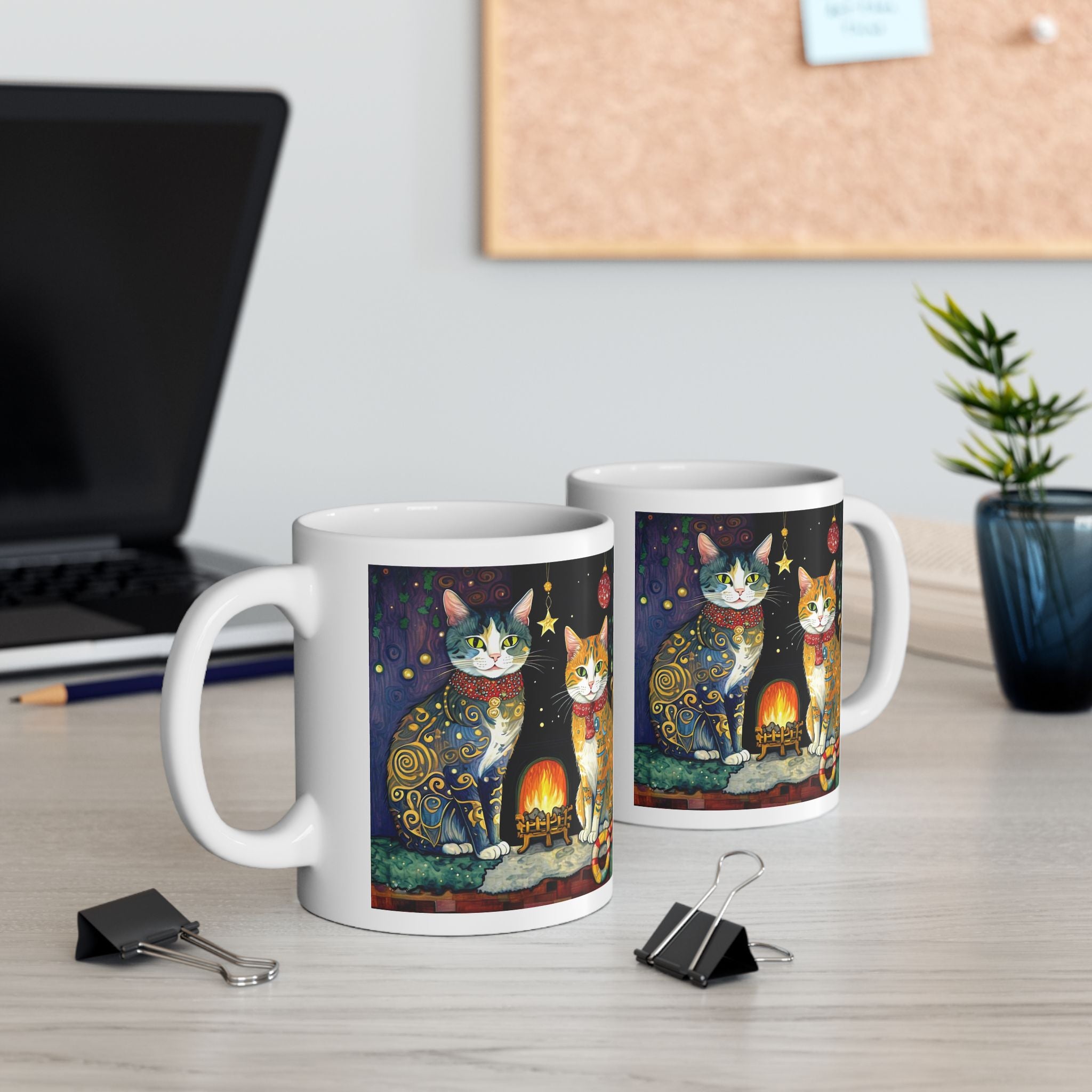 Mug - Colorful Christmas Cats Yule Fire Klimt Style