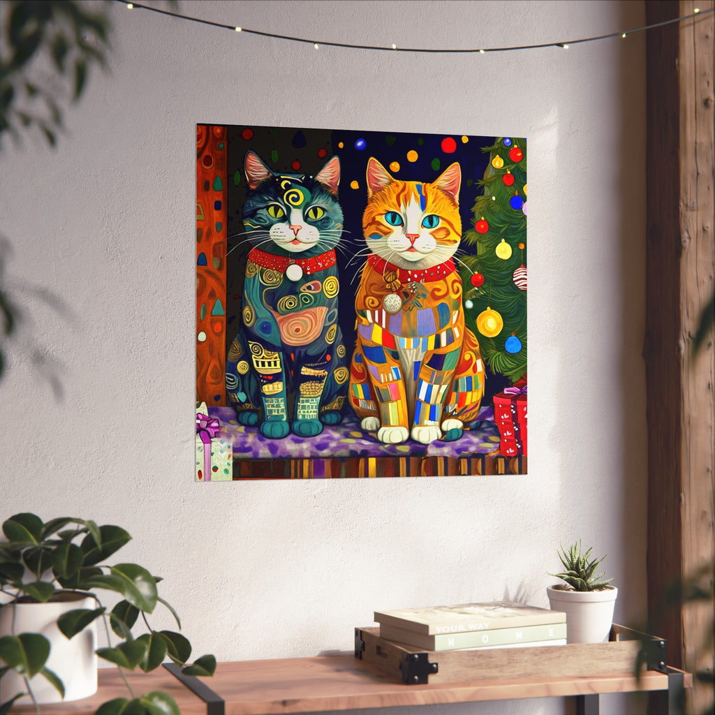 Christmas Cats Colorful Fine Art Poster