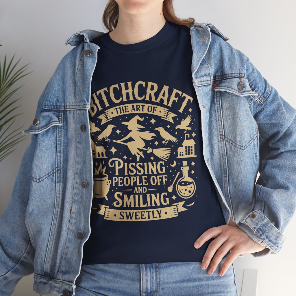 Bitchcraft Unisex Heavy Dark Cotton Tee | Witchy Humor T-shirt, Gift for Witches, Halloween Apparel, Spooky Season Top, Funny Witch Shirt