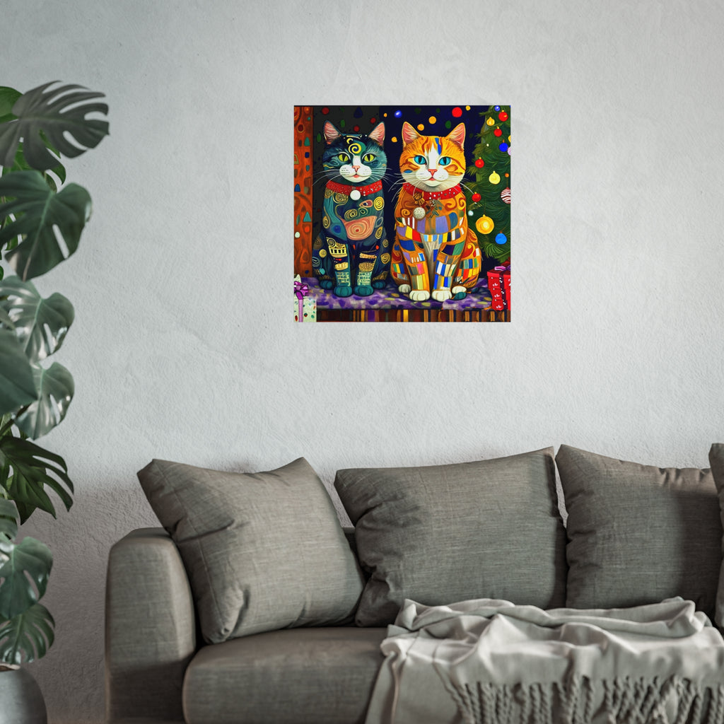 Christmas Cats Colorful Fine Art Poster