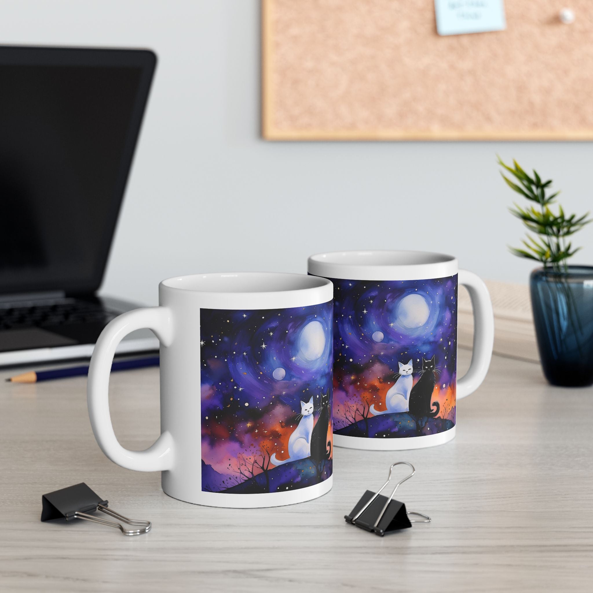 Coffee Mug - Cats Under A Starry Night Sky 11oz 15oz